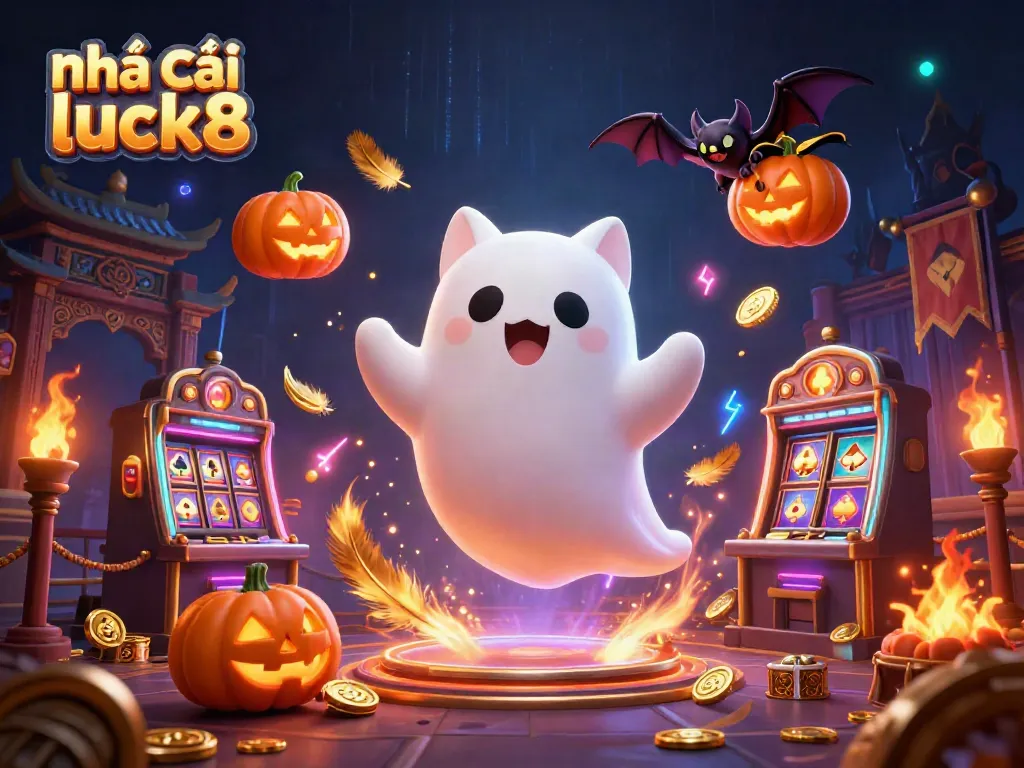 Engage with the vibrant universe of Nhà cái luck8 featuring a ghost cat in a haunted casino.