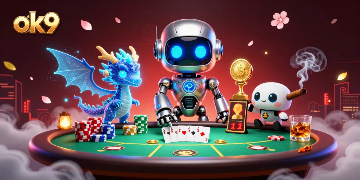 Experience thrilling poker action with ok9 as a cyberpunk robot and AI dragon spark excitement.