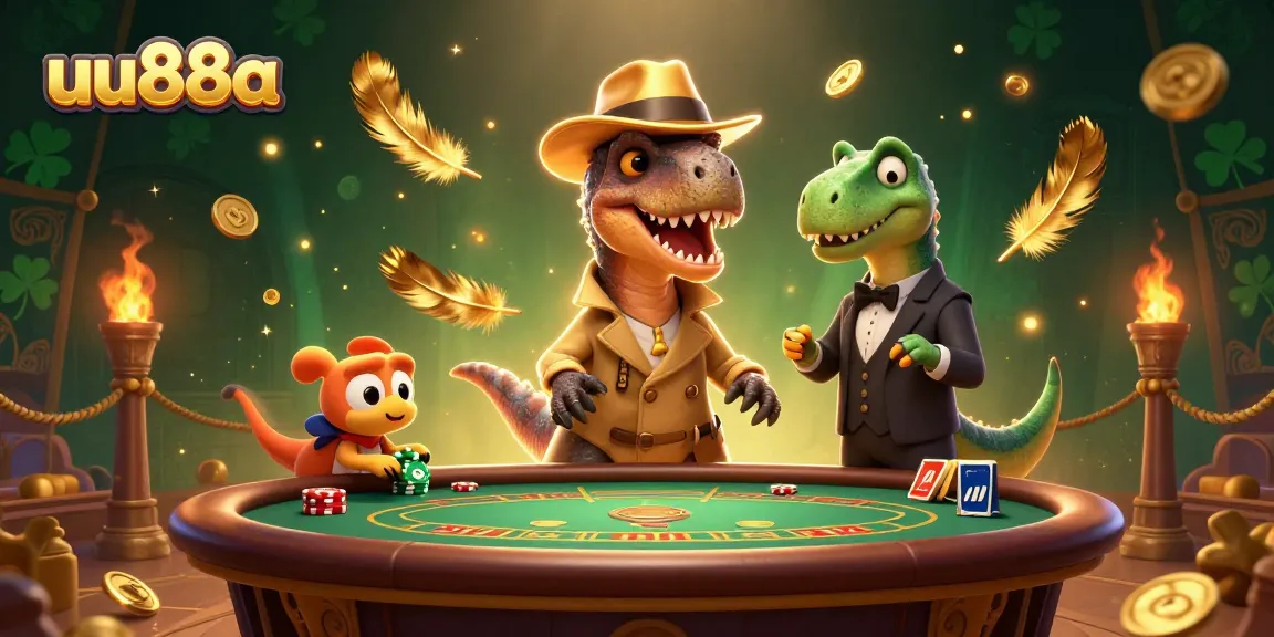 Experience thrilling gameplay at uu88a with a velociraptor card counter and colorful casino elements.