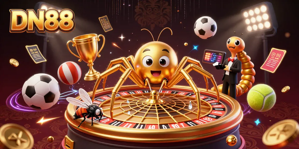 Place your bets at DN88’s lively roulette wheel, surrounded by vibrant game elements.