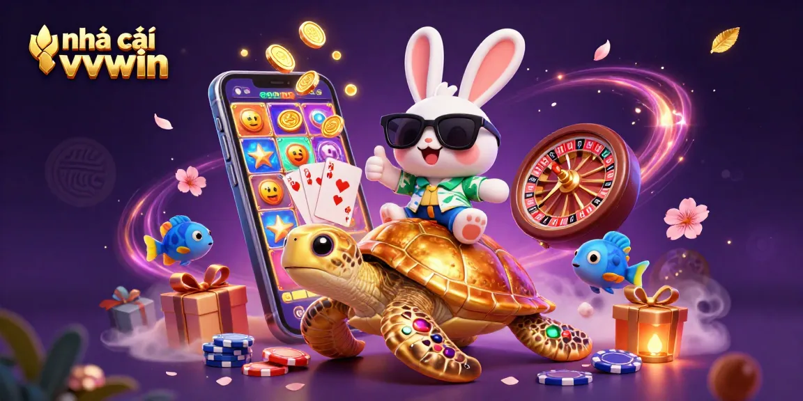 Engage in thrilling slots at nhà cái vvvwin, featuring a lucky rabbit and golden sea turtle.