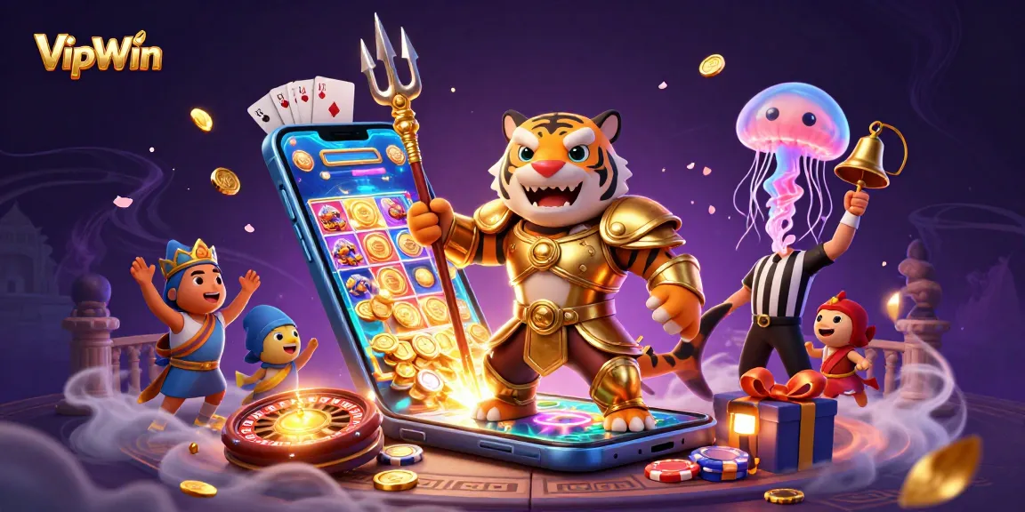 Win big with VipWin as the fierce shark gladiator battles in a captivating casino scene.