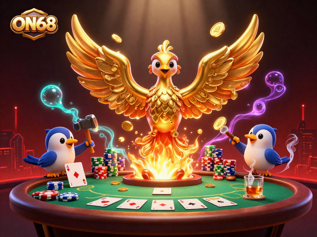 Experience a thrilling game at ON68 with a molten gold phoenix and dynamic poker action.