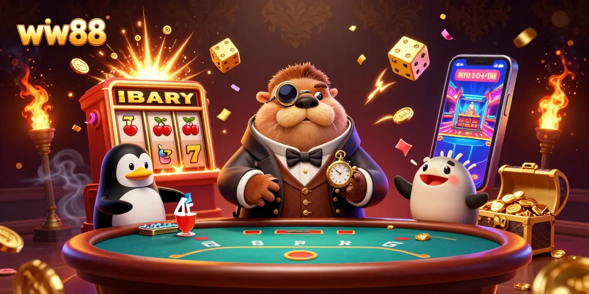 Join the excitement at ww88 with a jolly walrus playing cards at an underwater casino.