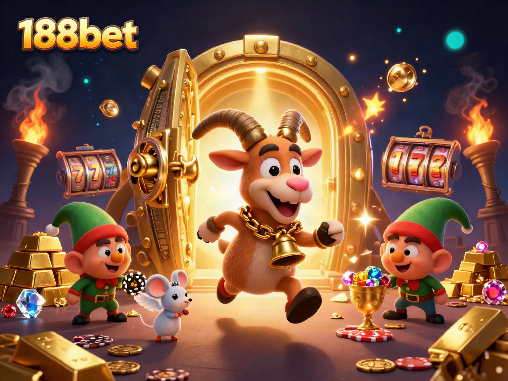 Engage in thrilling gameplay at 188bet with a festive scene showcasing Krampus and casino elements.