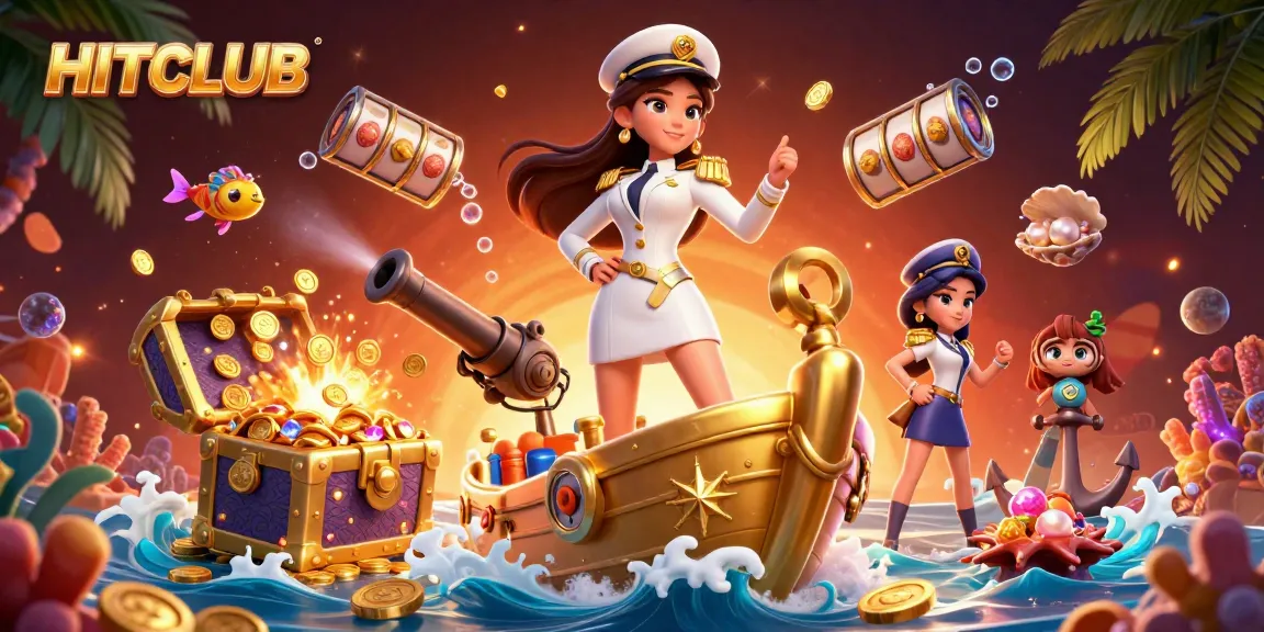 Experience the excitement of HITCLUB with a vibrant casino-themed 3D illustration featuring dynamic game elements and a commanding presence.