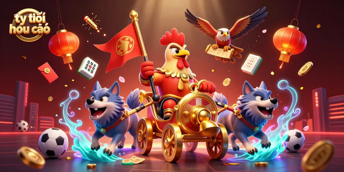 Place bets using tỷ lệ nhà cái as the 3D rooster warlord leads a sports betting adventure.