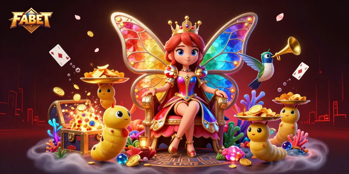 Experience the vibrant energy of FABET with the butterfly queen in a colorful casino scene.