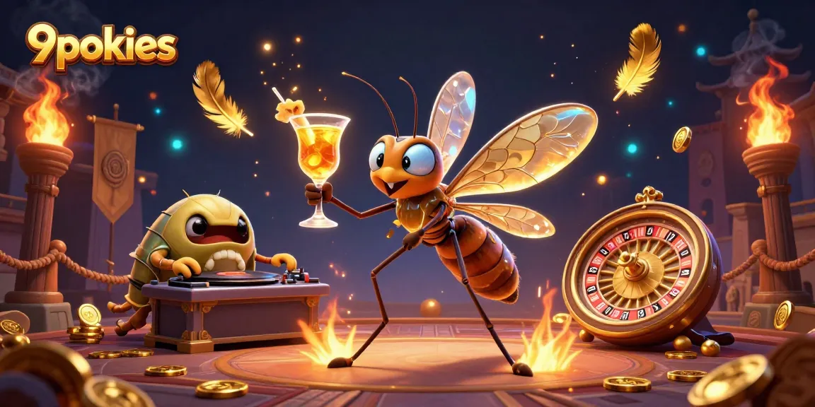 Experience thrilling 9pokies gaming with a vibrant casino mascot scene featuring dynamic elements.