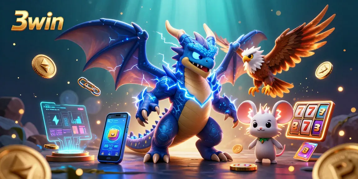 Experience thrilling wins with 3win in a vibrant casino scene featuring electric characters and dynamic gaming elements.