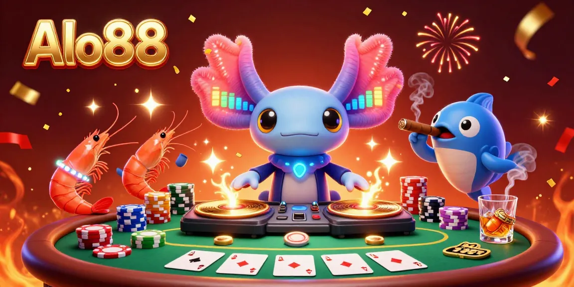 Alo88 engages players with vibrant casino fun in a colorful 3D scene featuring a DJ axolotl.