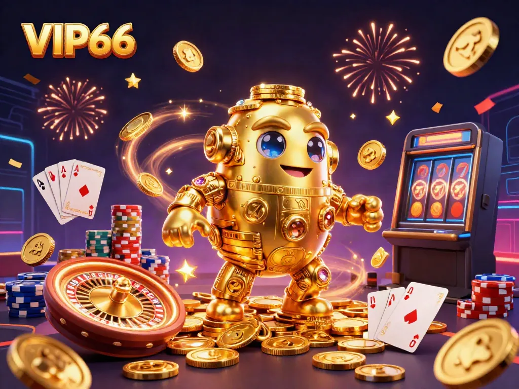 Join the excitement of VIP66 with cascading coins and the golden golem symbolizing wealth!