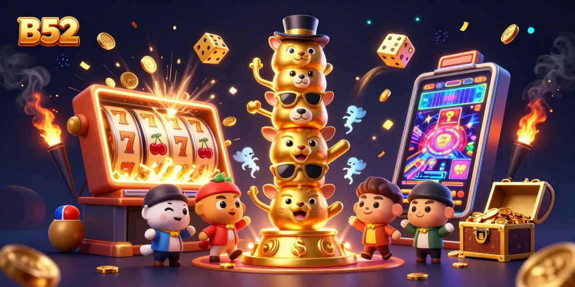 B52 engages players with a vibrant slot machine scene showcasing jackpot excitement and dynamic gaming elements.