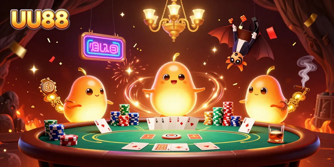 Experience the excitement of UU88's vibrant casino scene, illuminated by glowing characters and thrilling game elements.