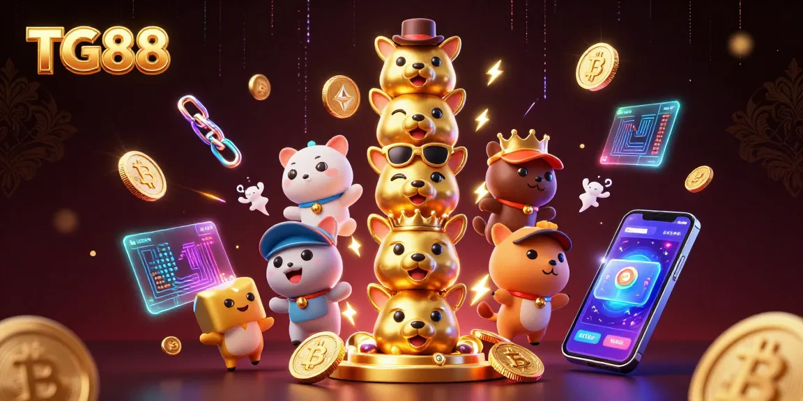 Bet on TG88 with vibrant gaming elements and illuminated crypto designs in a 3D casino scene.