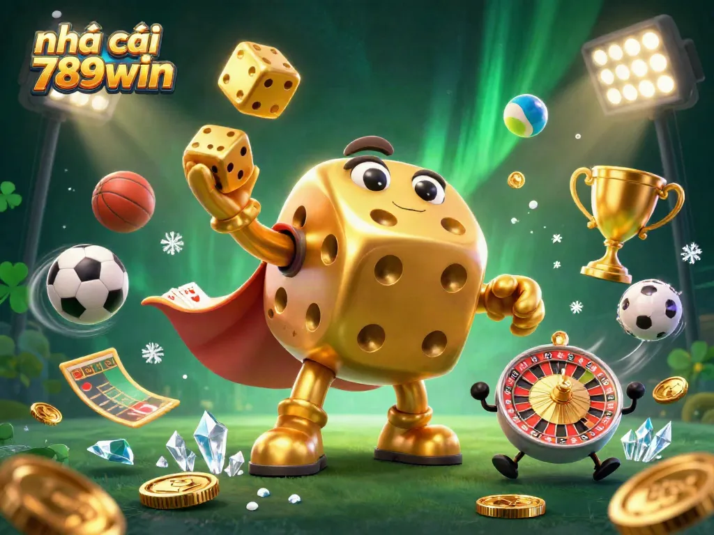 Experience the excitement with nhà cái 789win's golden dice golem and dynamic gaming elements, celebrating online gambling.