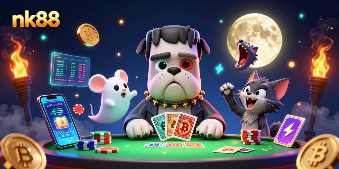 Engage in thrilling gameplay at nk88 with animated characters and glowing crypto elements.