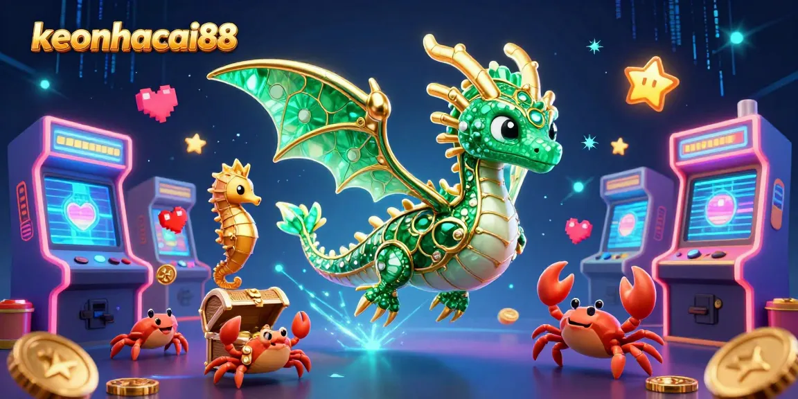 Engage in the keonhacai88 adventure with elegant emerald sea dragons in a vibrant casino scene.