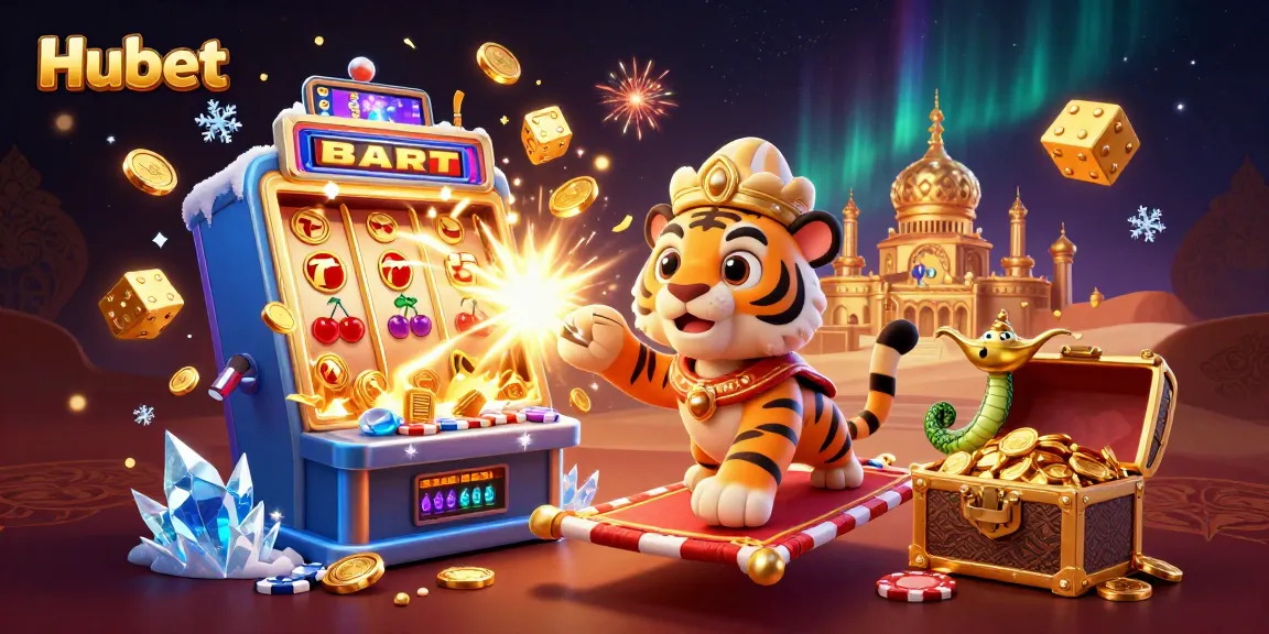 Experience exhilarating casino action at Hubet with a vibrant 3D illustration of slots and characters!