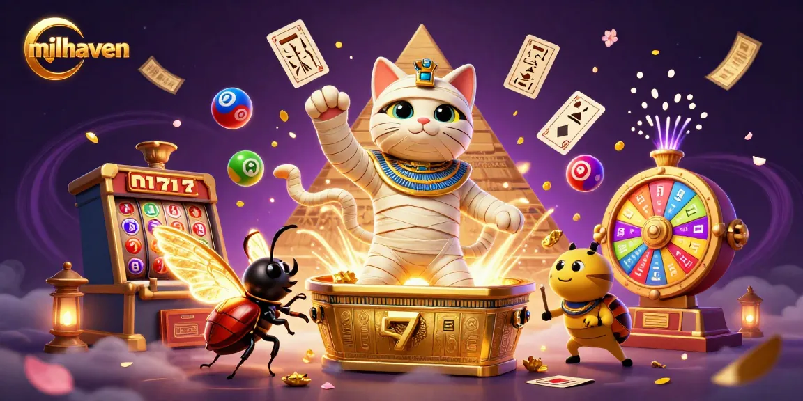 Engage with milhaven's thrilling slot games featuring a vibrant 3D cartoon scene.