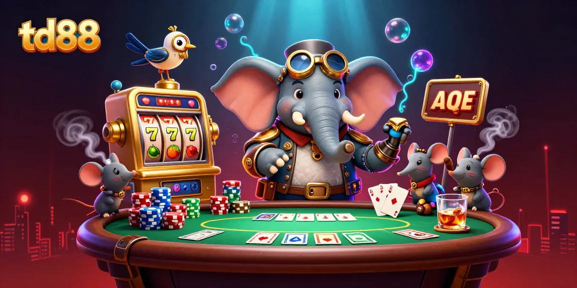Spin the reels for jackpot excitement at td88 with a steam-powered slot machine in a vibrant casino scene.