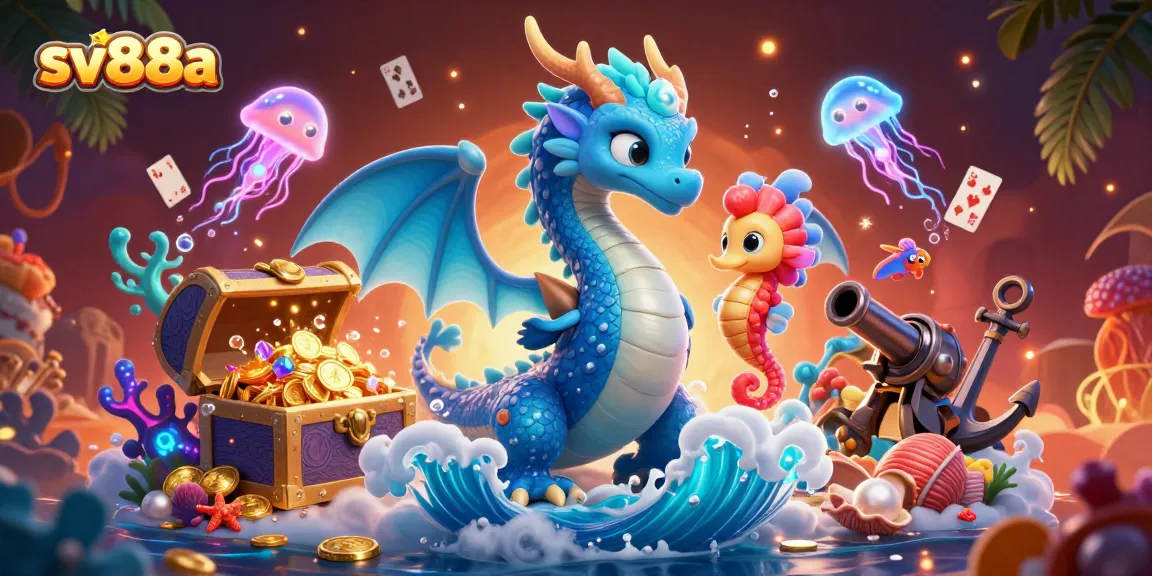 Experience exciting gameplay at sv88a with a majestic water dragon and coral knight amidst vibrant digital treasures.