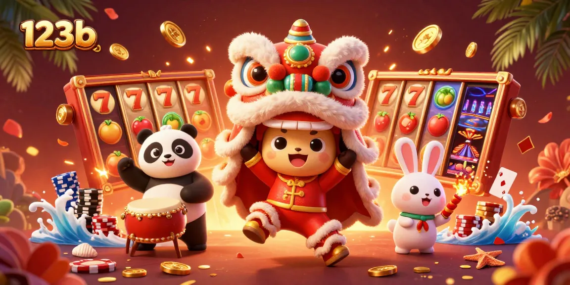 Experience thrilling gameplay at 123b with vibrant slot reels, lively characters, and rich casino atmosphere.
