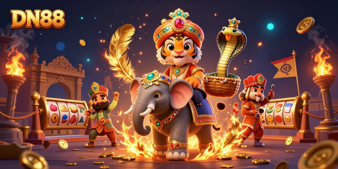 Experience thrilling jackpots at DN88 with a vibrant scene featuring exotic characters and dynamic casino elements.