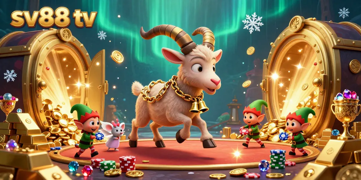 Engage in the thrilling atmosphere of a festive gambling scene with sv88 tv featuring mischievous characters and vibrant casino elements.