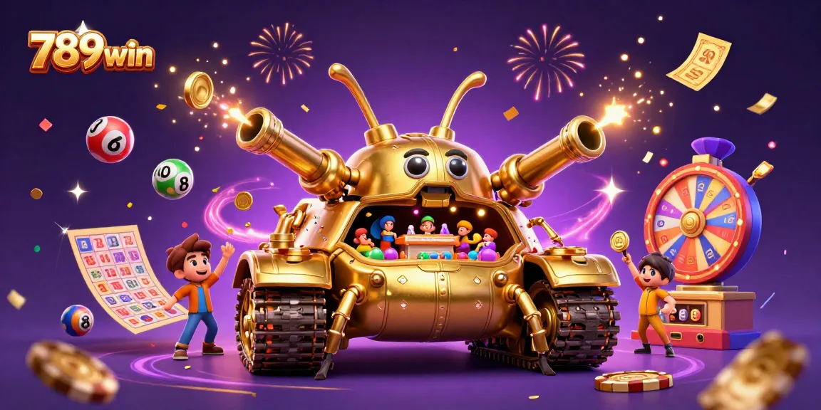 Experience the excitement of 789win with a dynamic casino-themed illustration full of vibrant activities.