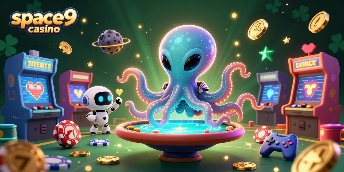 Play exciting games at space9 casino with a vibrant 3D alien octopus and poker action.