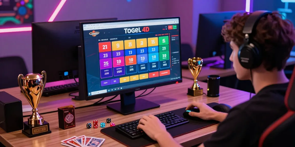 Engaging young adult playing on Bandar Togel 4D Resmi Togel88 website with colorful graphics.
