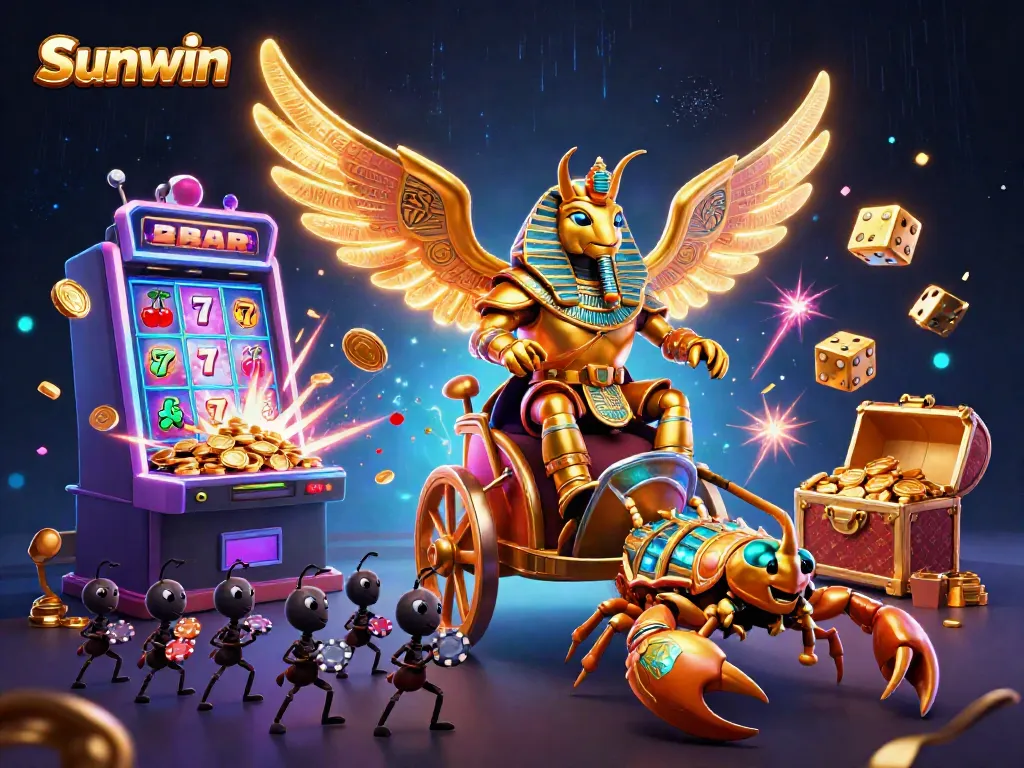 Experience thrilling gameplay with Sunwin in a vibrant casino scene featuring 3D characters and dynamic elements.