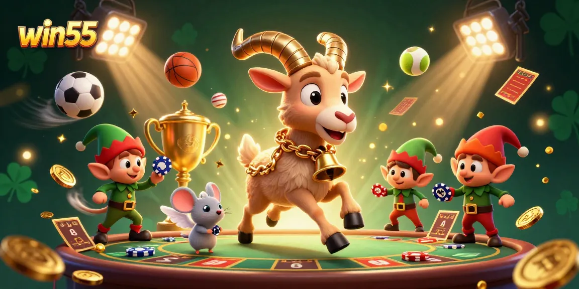 Win55 contenders spin and gamble in a vibrant casino scene filled with excitement and festive energy.