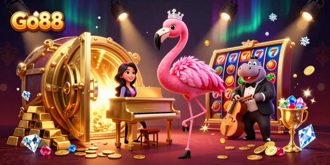Go88 showcases a glamorous casino scene with vibrant characters and rich gaming elements.