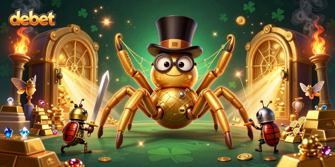 Engage with debet bet strategies in a vibrant casino world led by a golden tarantula.