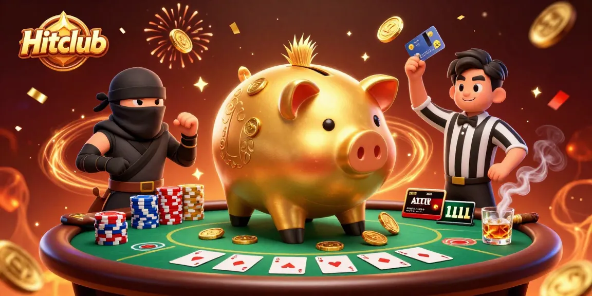 Experience the thrill of Hitclub as the golden piggy bank sumo wrestler dominates the casino scene with coins flying everywhere.