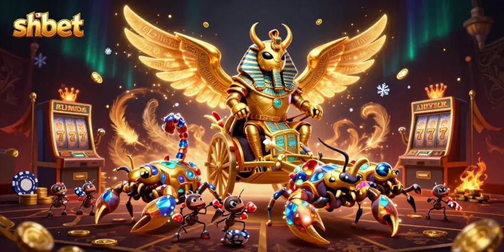 Experience sh bet with thrilling casino action featuring vibrant slot elements and golden characters.