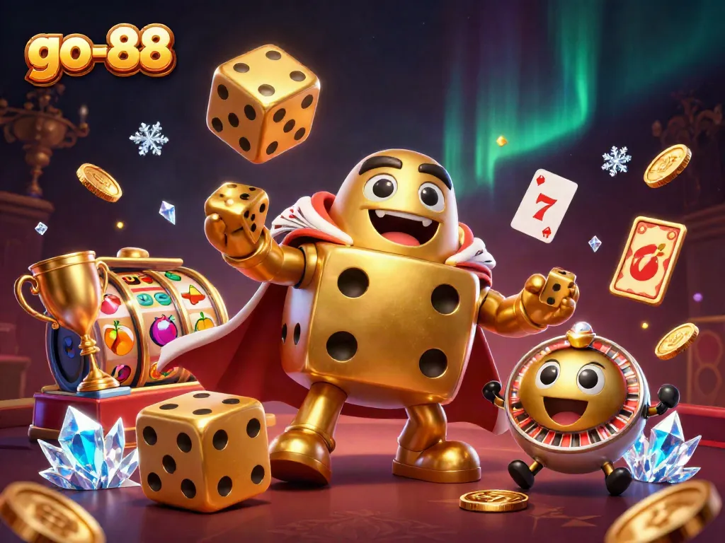 Experience thrilling gaming at go-88 with a dynamic, colorful casino adventure illustration featuring a golden dice golem.