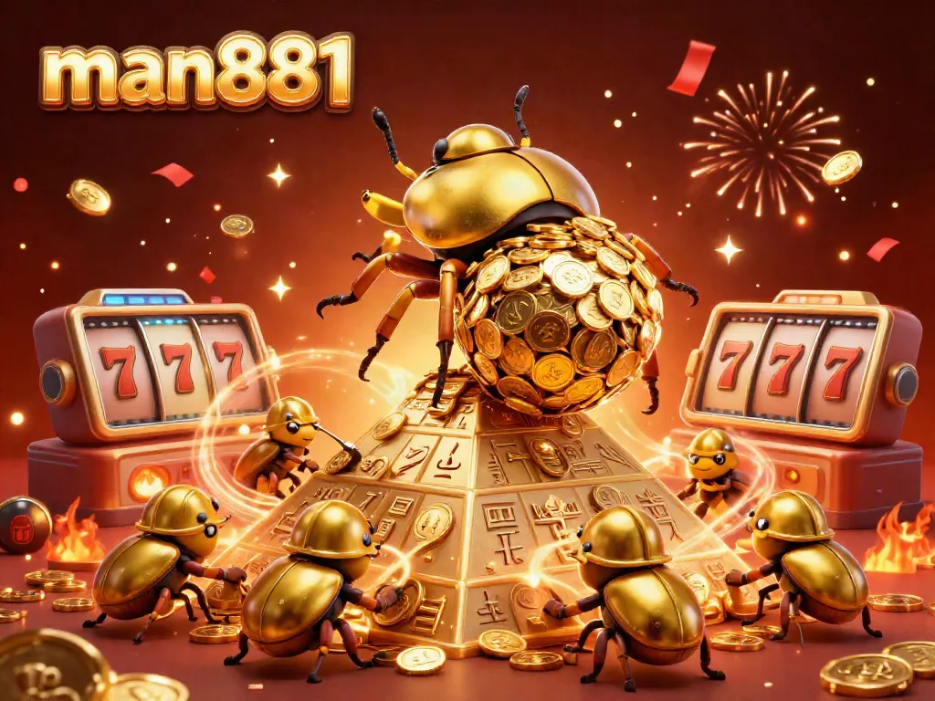 Experience the exciting world of man881 with a golden beetle and casino elements.