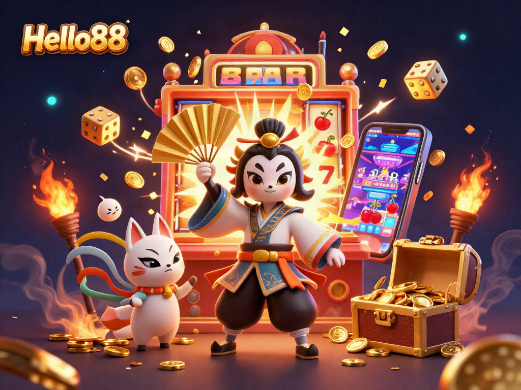 Experience thrilling wins with Hello88's captivating jackpot scene featuring vibrant symbols and characters.