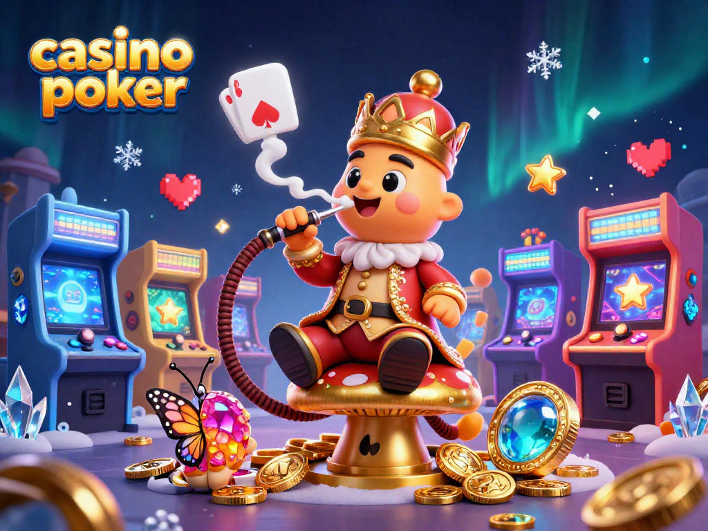 Engage in casino poker action through a vibrant 3D illustration featuring captivating characters and gaming elements.