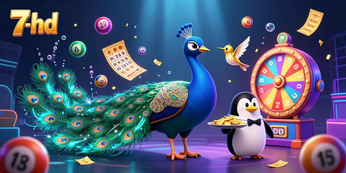 Play exciting games with 7-hd and vibrant casino elements featuring a peacock, penguin, and hummingbird.