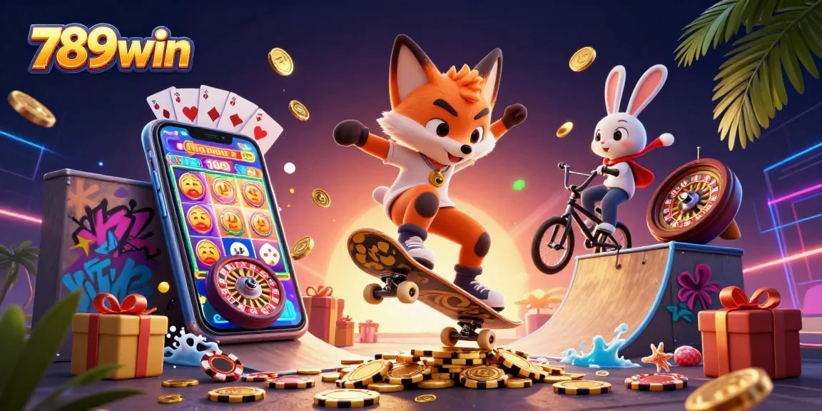Engage your luck with thrilling 789win gameplay showcased in a vibrant 3D scene.