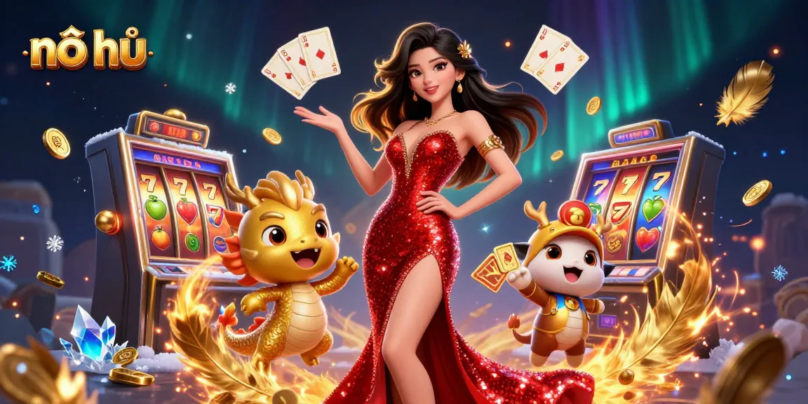 Experience thrilling nổ hũ action with captivating characters and dynamic elements in this vibrant casino illustration.