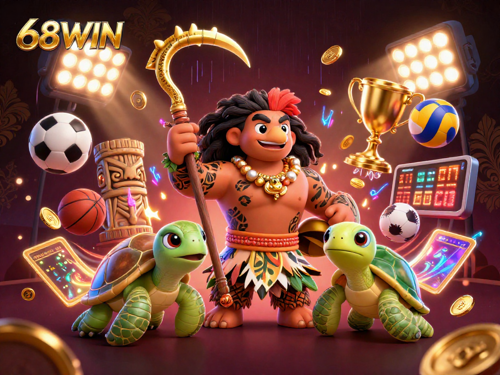 Engage in thrilling play at 68WIN with vibrant characters and dynamic betting elements in this 3D casino scene.