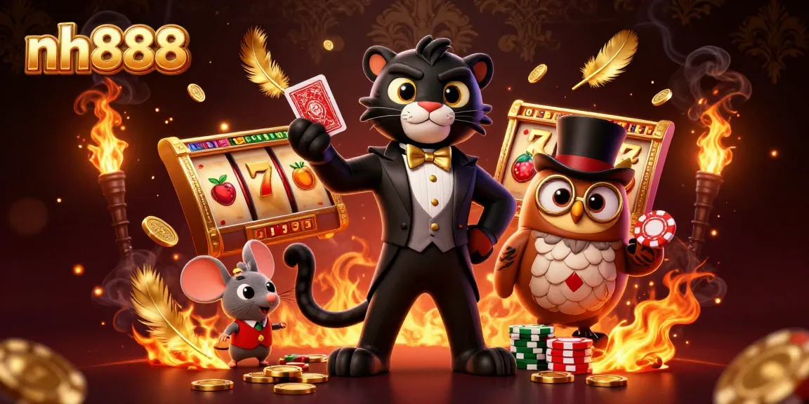 Experience exciting casino action with nh888, showcasing a panther dealer and friends in a vibrant setting.