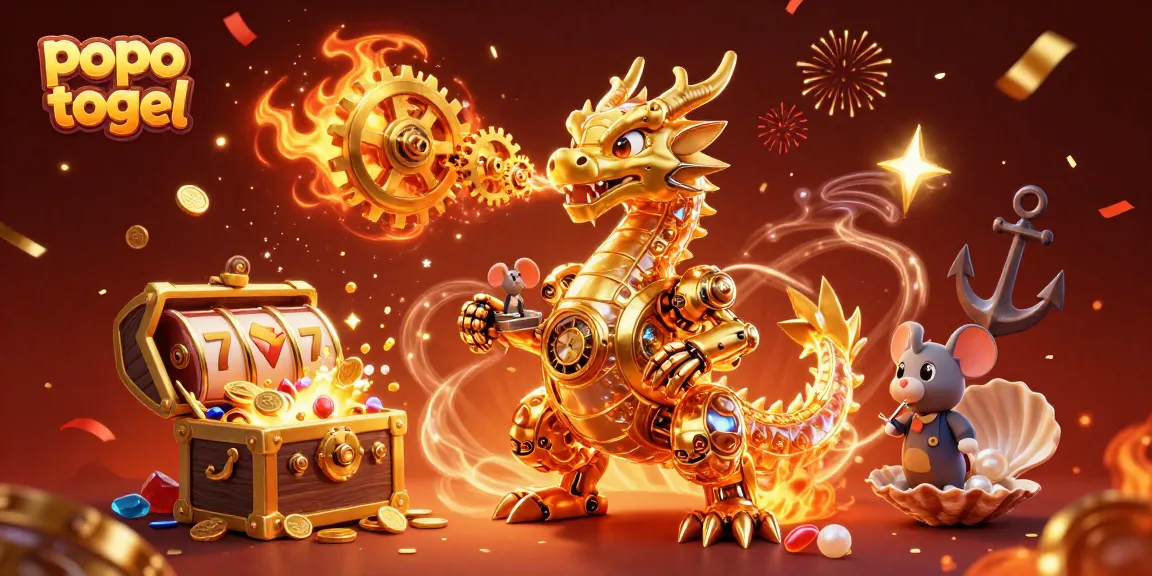 Experience the excitement of popo togel through a vibrant 3D casino illustration packed with gold and dynamic gaming elements.