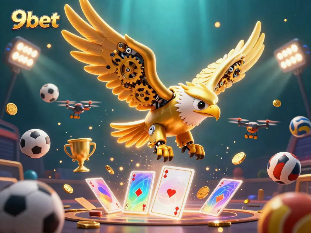 Experience thrilling action at 9bet with a dynamic 3D illustration of casino excitement.