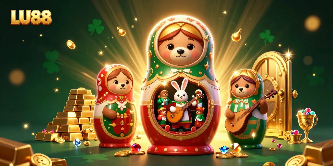LU88 showcases a vibrant 3D scene with Matryoshka bears and casino elements for engaging gameplay.